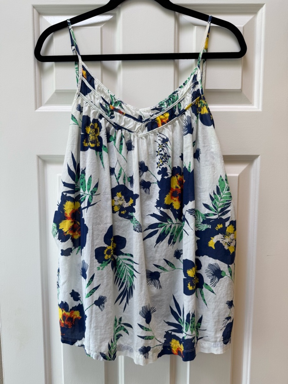 Vintage Patagonia White Tank Top with Navy & Green Tropical Leaf Print